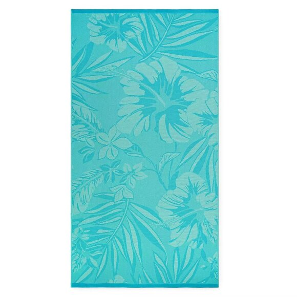 The Big One Sand Resistant Beach Towel 36" X 72" Hibiscus Design Cotton Green - Picture 2 of 7